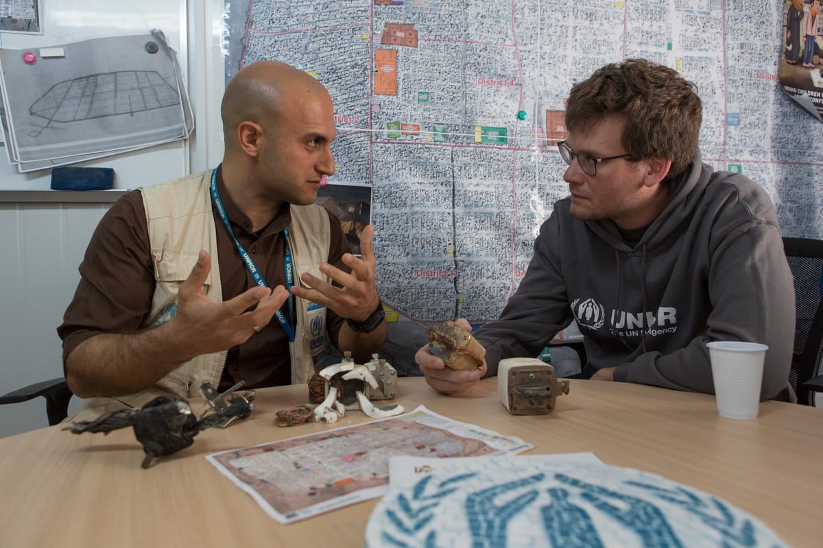 Jordan. UNHCR High Profile Supporter John Green meets Camp Manager at Zaatari refugee camp