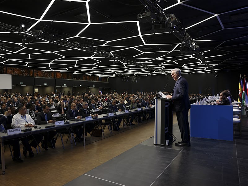 Switzerland. Opening plenary session of the Global Refugee Forum 2023. Filippo Grandi, UN High Commissioner for Refugees, speaks at the opening plenary of the Global Refugee Forum 2023.