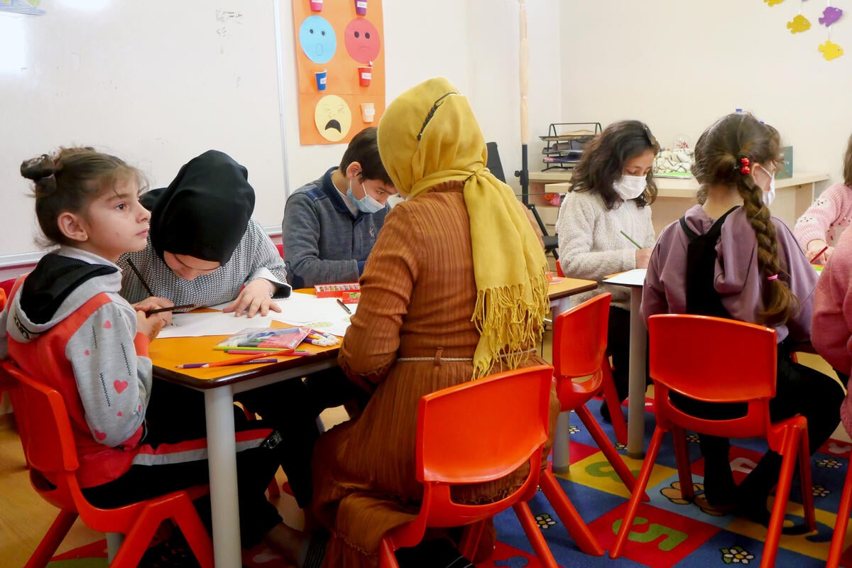 Turkey. Refugee children draw what they imagine Syria to look like