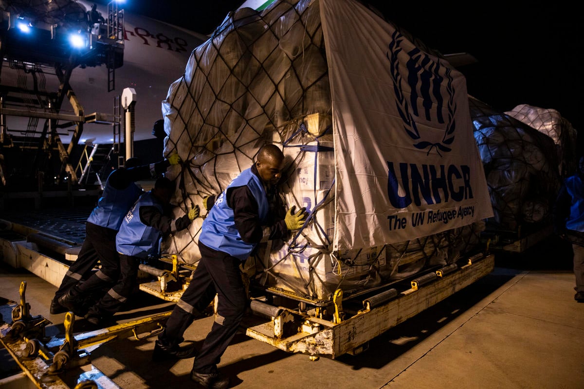 Mozambique. First UNHCR relief flight lands