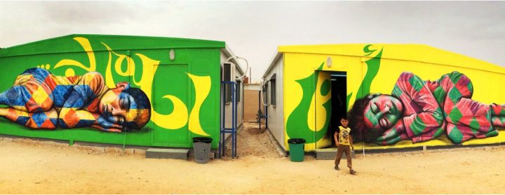 Photo of a mural done in Zaatari refugee camp,.