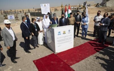 The KRG Minister of Interior and UNHCR lay the foundation stone of the new registration centre in Baharka