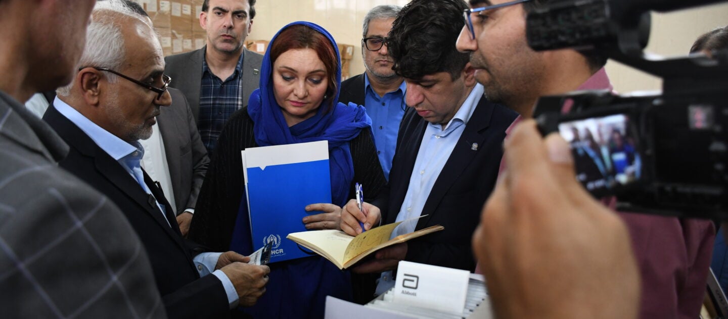 UNHCR representatives during the handing over ceremony of medical euipment to the governement of Iran in Tehran. ©UNHCR/Siavash Maghsoudi