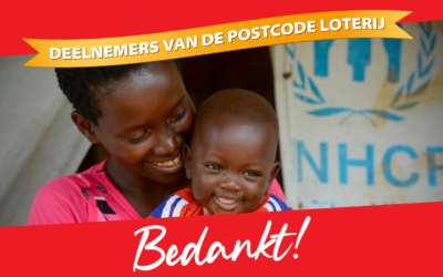 UNHCR ontvangt 2,25 miljoen euro van de Nationale Postcode Loterij en haar deelnemers