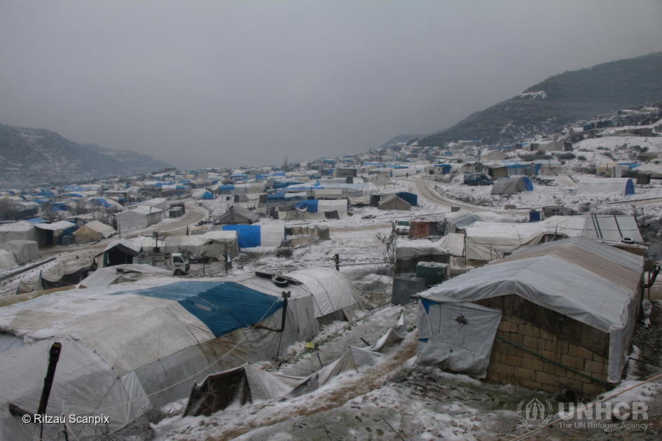 Syria. Freezing cold day in a displacement camp in Idlib