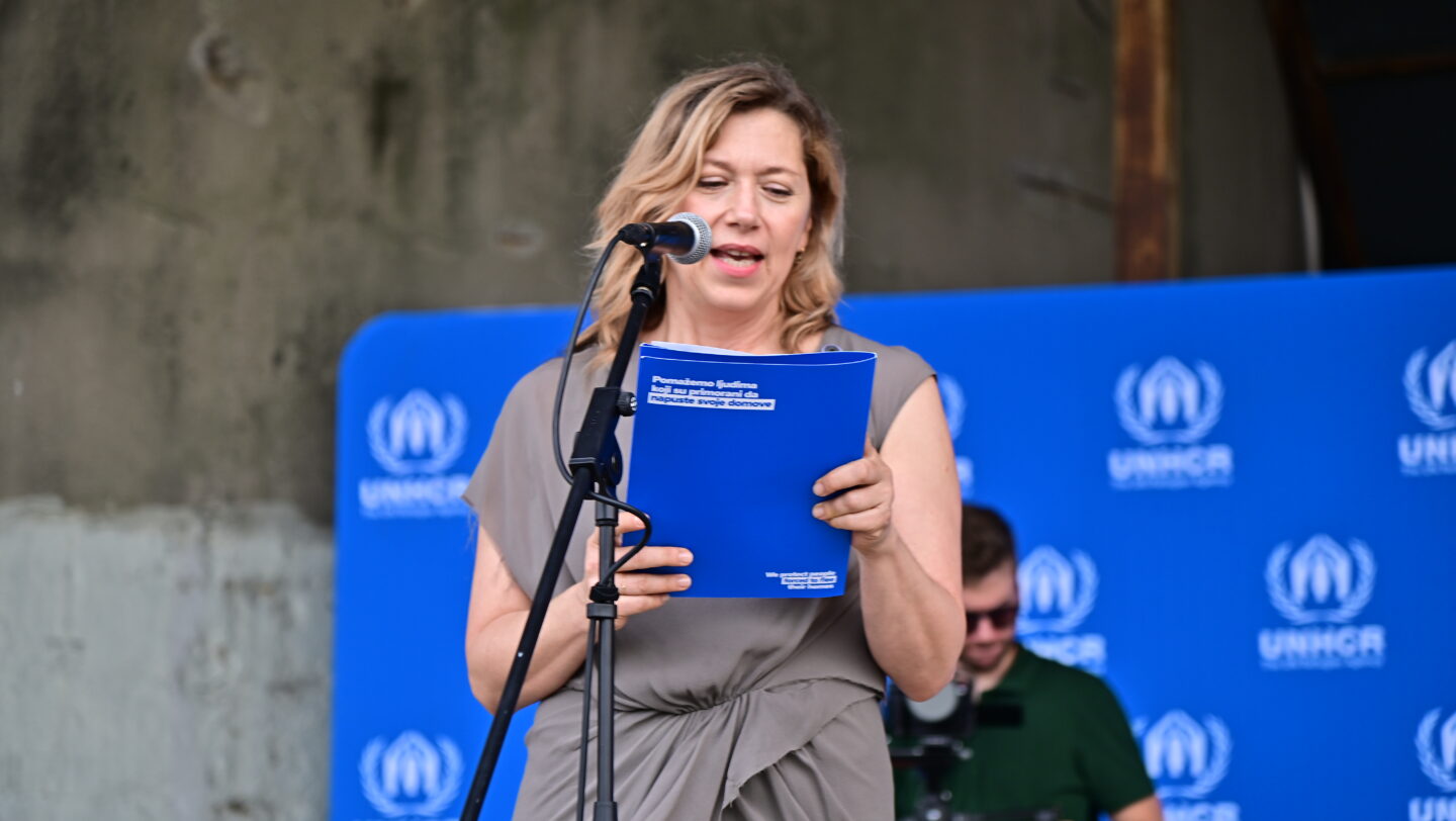 UNHCR High Profile Supporter, Actress Branka Katić, takes the floor for the WRD reception, ©UNHCR/Kharim Nsengiyumva, Belgrade, 20 June 2024