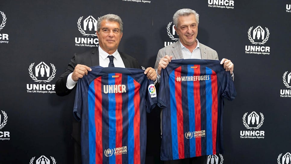 UNHCR - Barcelona and UNHCR kick off partnership with football jersey support of refugee children